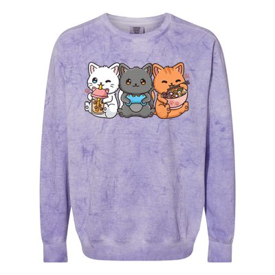 Anime Boba Tea Bubble Tea Gaming Gamer Ramen Cat Colorblast Crewneck Sweatshirt