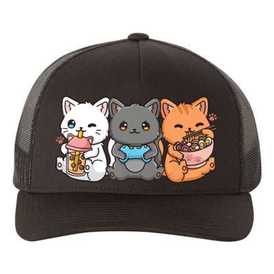 Anime Boba Tea Bubble Tea Gaming Gamer Ramen Cat Yupoong Adult 5-Panel Trucker Hat