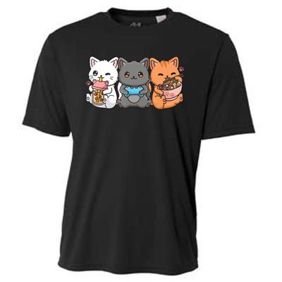 Anime Boba Tea Bubble Tea Gaming Gamer Ramen Cat Cooling Performance Crew T-Shirt