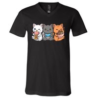 Anime Boba Tea Bubble Tea Gaming Gamer Ramen Cat V-Neck T-Shirt