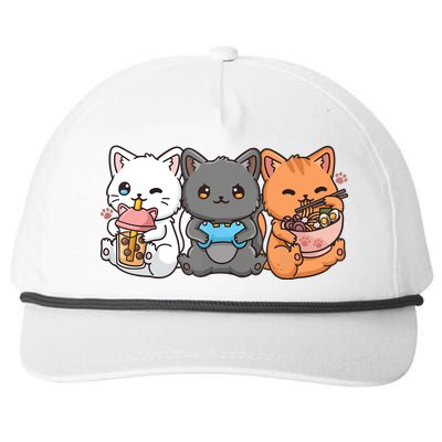 Anime Boba Tea Bubble Tea Gaming Gamer Ramen Cat Snapback Five-Panel Rope Hat