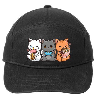 Anime Boba Tea Bubble Tea Gaming Gamer Ramen Cat 7-Panel Snapback Hat