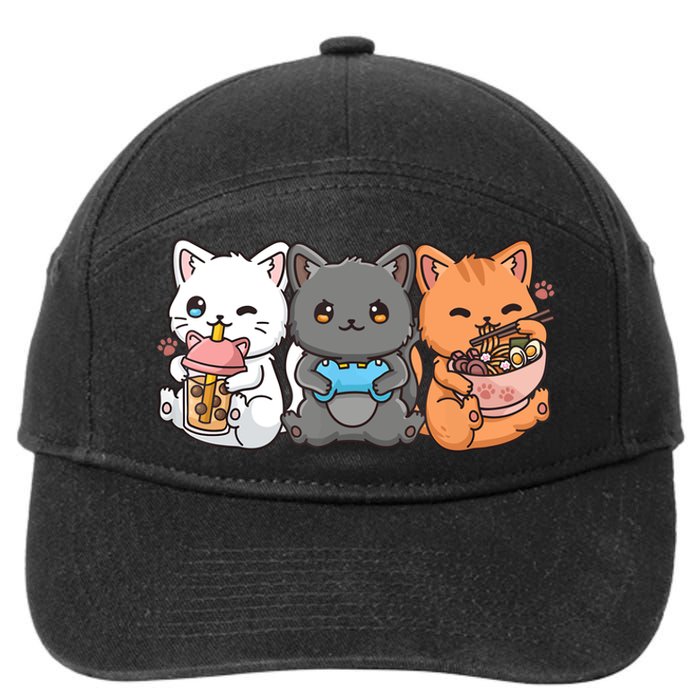 Anime Boba Tea Bubble Tea Gaming Gamer Ramen Cat 7-Panel Snapback Hat