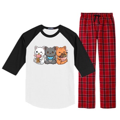 Anime Boba Tea Bubble Tea Gaming Gamer Ramen Cat Raglan Sleeve Pajama Set