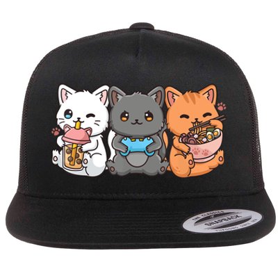 Anime Boba Tea Bubble Tea Gaming Gamer Ramen Cat Flat Bill Trucker Hat