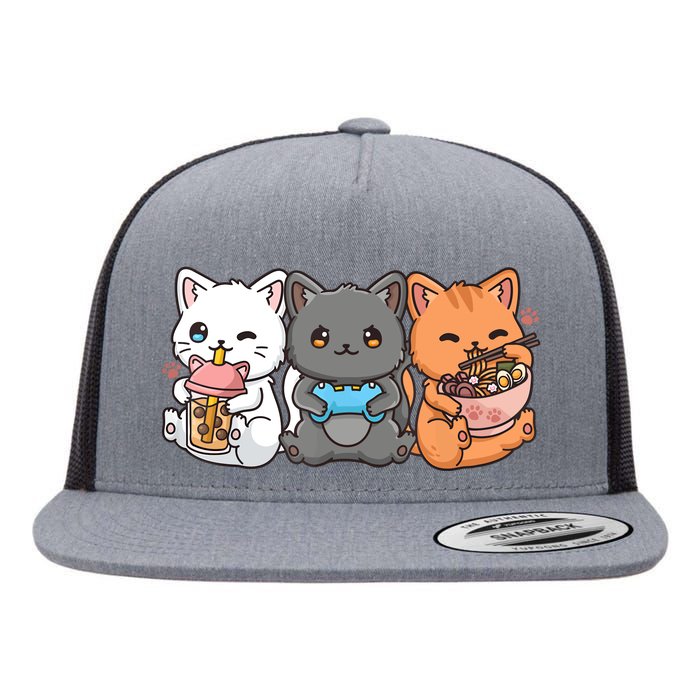 Anime Boba Tea Bubble Tea Gaming Gamer Ramen Cat Flat Bill Trucker Hat