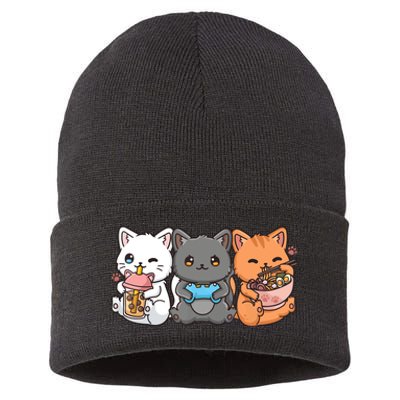 Anime Boba Tea Bubble Tea Gaming Gamer Ramen Cat Sustainable Knit Beanie