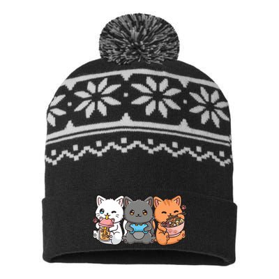 Anime Boba Tea Bubble Tea Gaming Gamer Ramen Cat USA-Made Snowflake Beanie