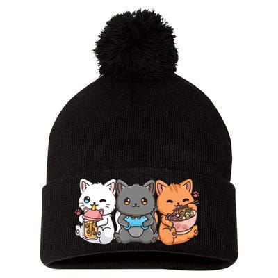 Anime Boba Tea Bubble Tea Gaming Gamer Ramen Cat Pom Pom 12in Knit Beanie