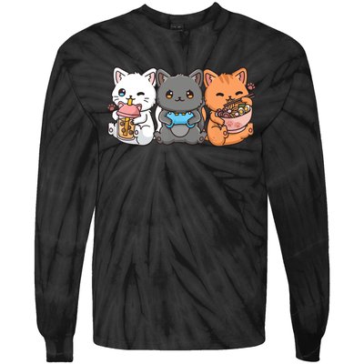 Anime Boba Tea Bubble Tea Gaming Gamer Ramen Cat Tie-Dye Long Sleeve Shirt