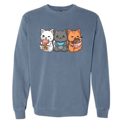 Anime Boba Tea Bubble Tea Gaming Gamer Ramen Cat Garment-Dyed Sweatshirt