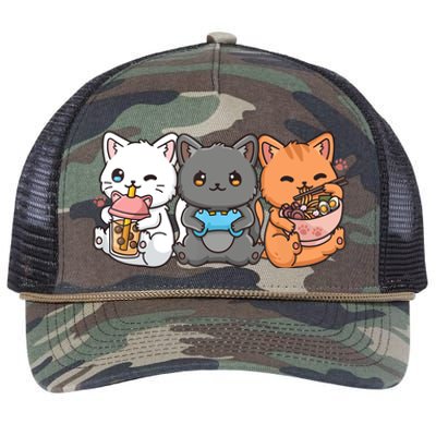 Anime Boba Tea Bubble Tea Gaming Gamer Ramen Cat Retro Rope Trucker Hat Cap