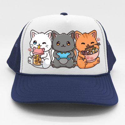 Anime Boba Tea Bubble Tea Gaming Gamer Ramen Cat Trucker Hat