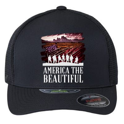 America Beautiful T Mountains Purple T Patriotic Decor Gift Flexfit Unipanel Trucker Cap