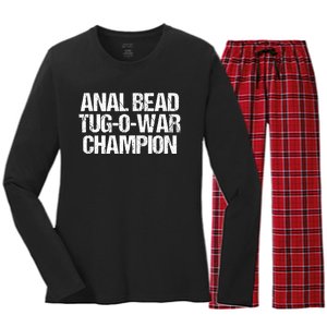 Anal Bead Tug O War Champion Funny Sarcastic Saying Women's Long Sleeve Flannel Pajama Set 