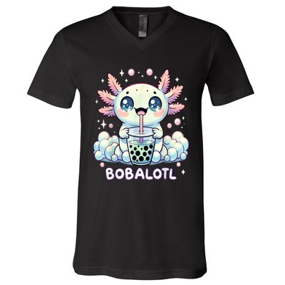 Axolotl Bubble Tea Anime Kawaii Cute Axolotl V-Neck T-Shirt