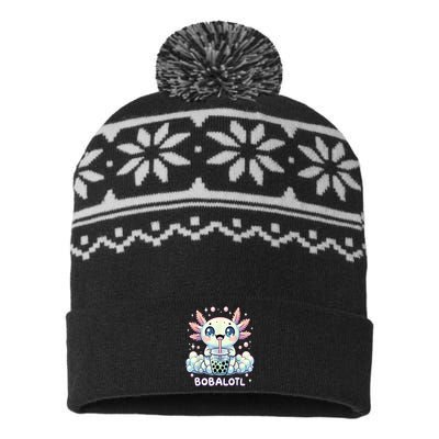 Axolotl Bubble Tea Anime Kawaii Cute Axolotl USA-Made Snowflake Beanie