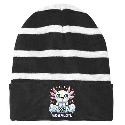 Axolotl Bubble Tea Anime Kawaii Cute Axolotl Striped Beanie with Solid Band