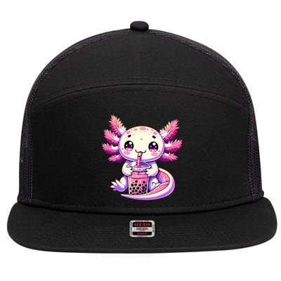 Axolotl Boba Tea Bubble Tea Anime Cute Kawaii Axolotl 7 Panel Mesh Trucker Snapback Hat