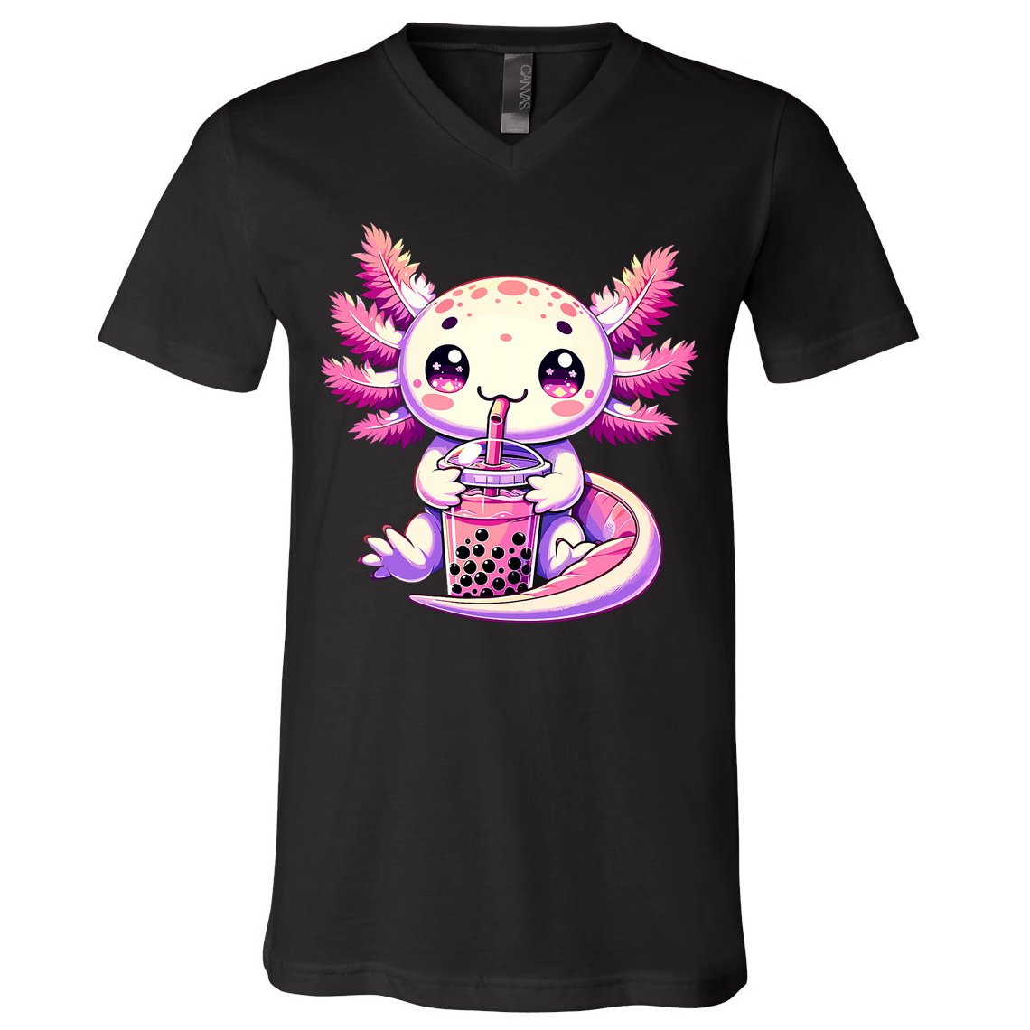Axolotl Boba Tea Bubble Tea Anime Cute Kawaii Axolotl V-Neck T-Shirt