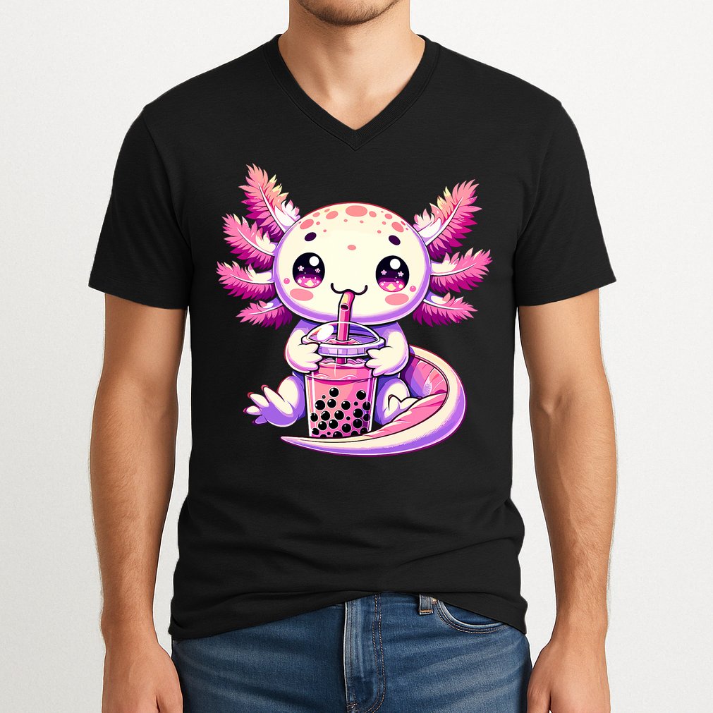 Axolotl Boba Tea Bubble Tea Anime Cute Kawaii Axolotl V-Neck T-Shirt