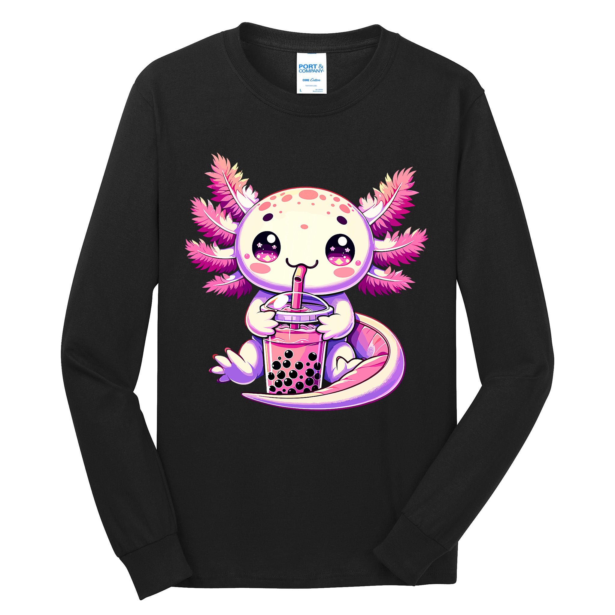 Axolotl Boba Tea Bubble Tea Anime Cute Kawaii Axolotl Tall Long Sleeve T-Shirt