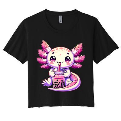 Axolotl Boba Tea Bubble Tea Anime Cute Kawaii Axolotl Women's Crop Top Tee