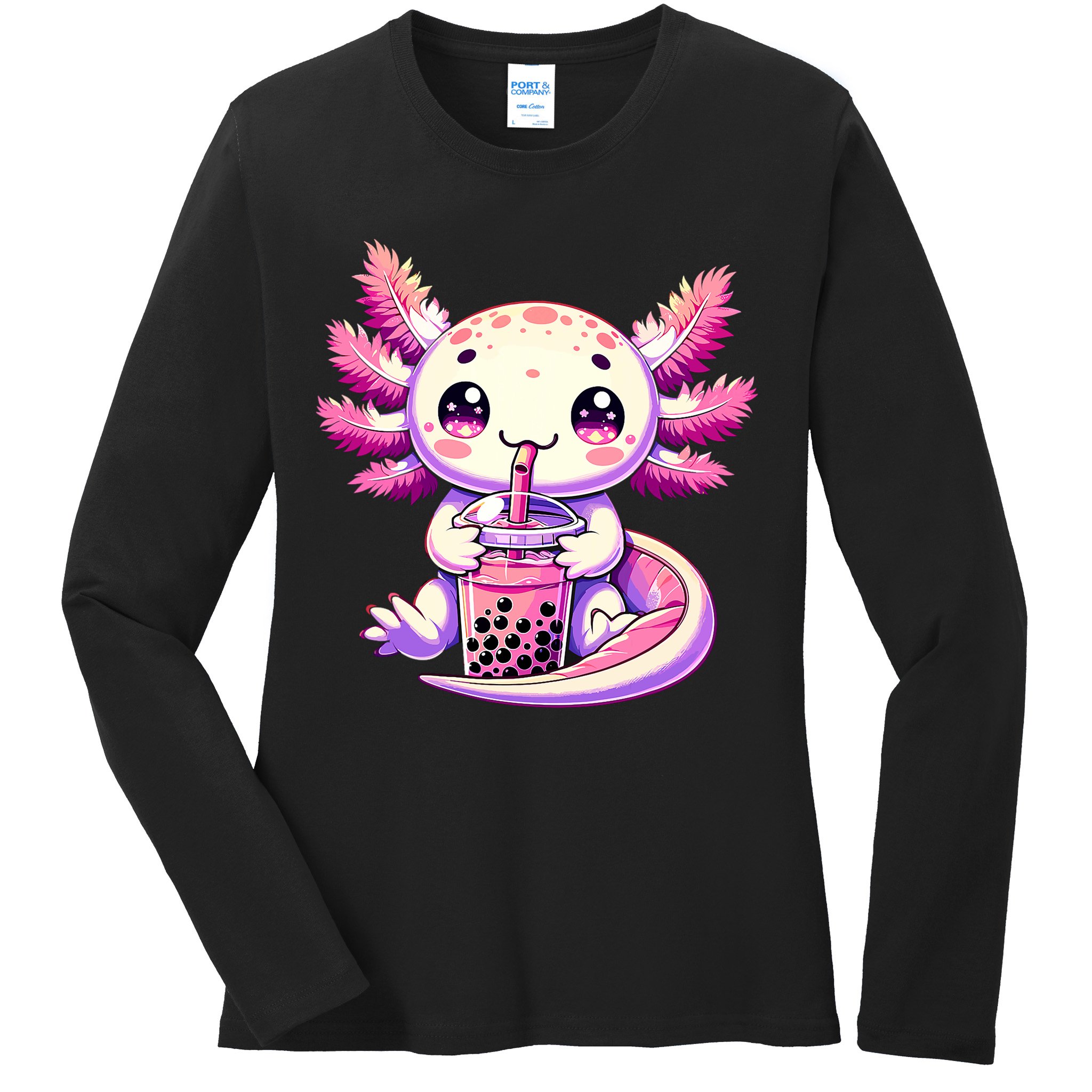 Axolotl Boba Tea Bubble Tea Anime Cute Kawaii Axolotl Ladies Long Sleeve Shirt