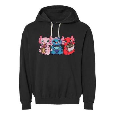 Axolotl Boba Tea Bubble Tea Gaming Gamer Ramen Axolotl  Garment-Dyed Fleece Hoodie