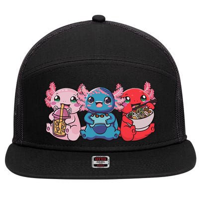 Axolotl Boba Tea Bubble Tea Gaming Gamer Ramen Axolotl  7 Panel Mesh Trucker Snapback Hat