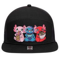 Axolotl Boba Tea Bubble Tea Gaming Gamer Ramen Axolotl  7 Panel Mesh Trucker Snapback Hat