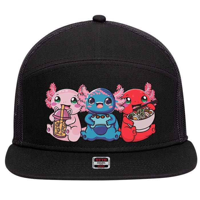 Axolotl Boba Tea Bubble Tea Gaming Gamer Ramen Axolotl  7 Panel Mesh Trucker Snapback Hat