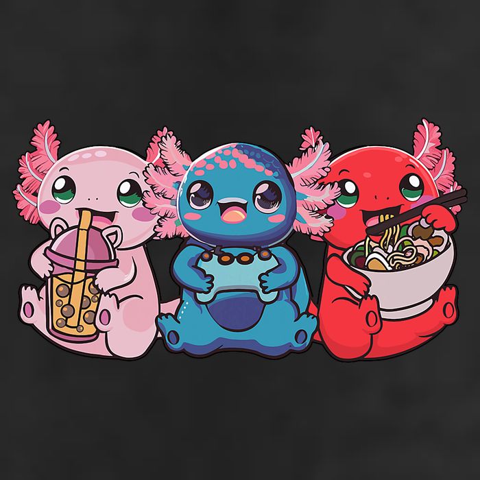 Axolotl Boba Tea Bubble Tea Gaming Gamer Ramen Axolotl  7 Panel Mesh Trucker Snapback Hat