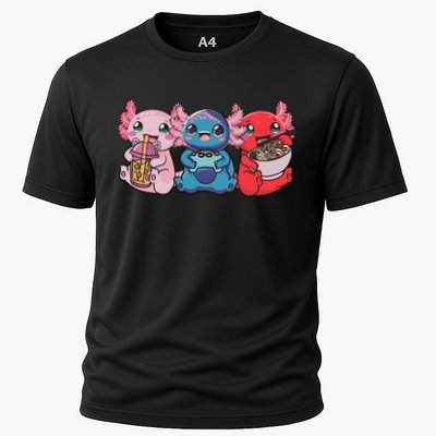 Axolotl Boba Tea Bubble Tea Gaming Gamer Ramen Axolotl  Cooling Performance Crew T-Shirt