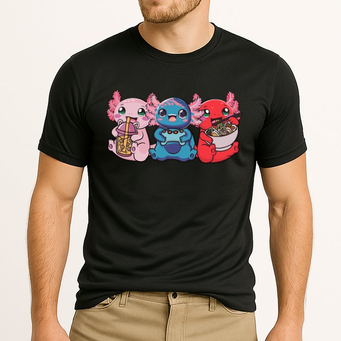 Axolotl Boba Tea Bubble Tea Gaming Gamer Ramen Axolotl  Cooling Performance Crew T-Shirt