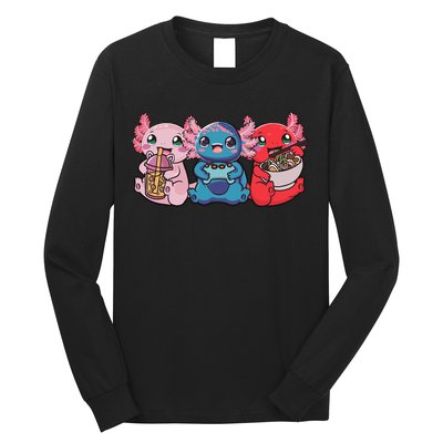 Axolotl Boba Tea Bubble Tea Gaming Gamer Ramen Axolotl  Long Sleeve Shirt