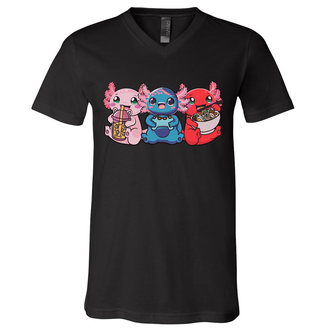 Axolotl Boba Tea Bubble Tea Gaming Gamer Ramen Axolotl  V-Neck T-Shirt