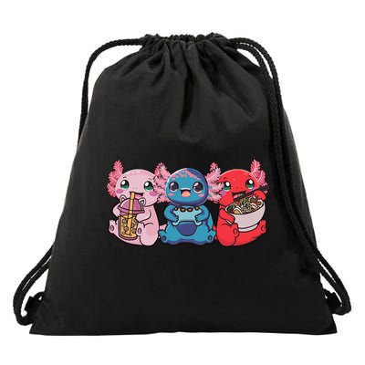 Axolotl Boba Tea Bubble Tea Gaming Gamer Ramen Axolotl  Drawstring Bag