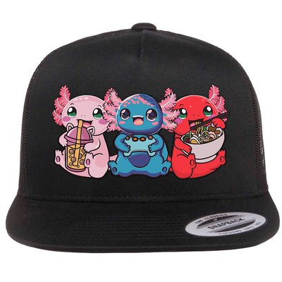 Axolotl Boba Tea Bubble Tea Gaming Gamer Ramen Axolotl  Flat Bill Trucker Hat