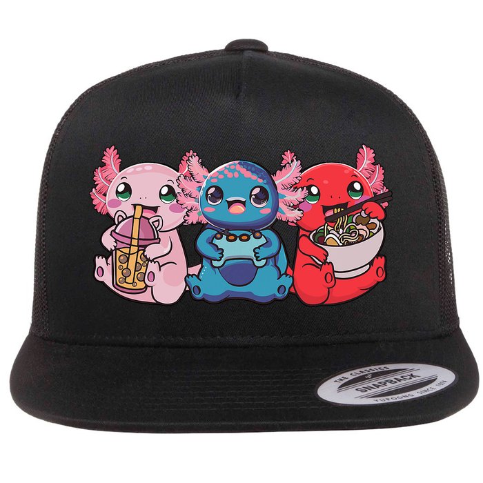 Axolotl Boba Tea Bubble Tea Gaming Gamer Ramen Axolotl  Flat Bill Trucker Hat