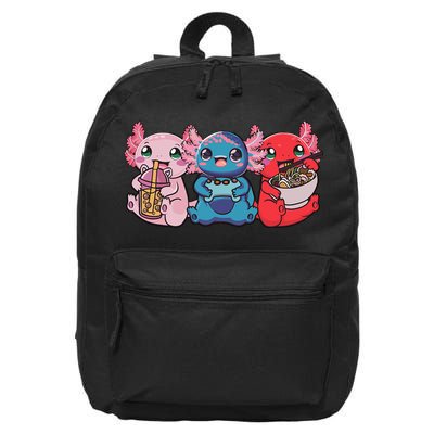 Axolotl Boba Tea Bubble Tea Gaming Gamer Ramen Axolotl  16 in Basic Backpack