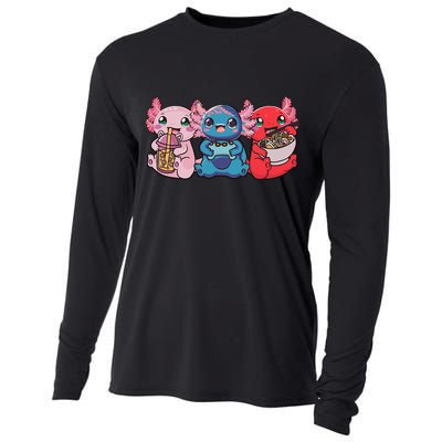 Axolotl Boba Tea Bubble Tea Gaming Gamer Ramen Axolotl  Cooling Performance Long Sleeve Crew