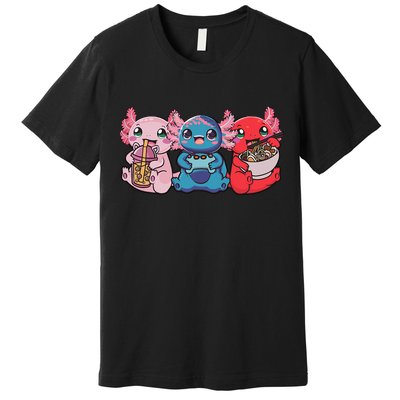 Axolotl Boba Tea Bubble Tea Gaming Gamer Ramen Axolotl  Premium T-Shirt