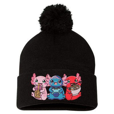 Axolotl Boba Tea Bubble Tea Gaming Gamer Ramen Axolotl  Pom Pom 12in Knit Beanie