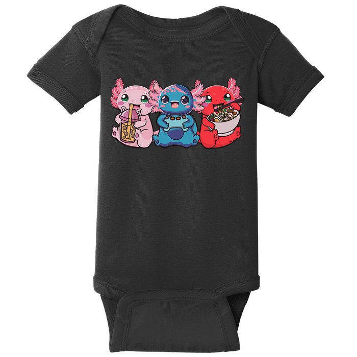 Axolotl Boba Tea Bubble Tea Gaming Gamer Ramen Axolotl  Baby Bodysuit