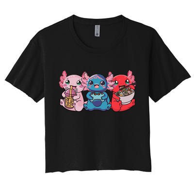Axolotl Boba Tea Bubble Tea Gaming Gamer Ramen Axolotl  Women's Crop Top Tee