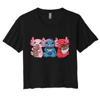 Axolotl Boba Tea Bubble Tea Gaming Gamer Ramen Axolotl  Women's Crop Top Tee