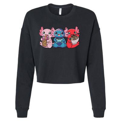 Axolotl Boba Tea Bubble Tea Gaming Gamer Ramen Axolotl  Cropped Pullover Crew