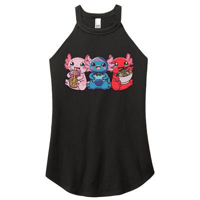 Axolotl Boba Tea Bubble Tea Gaming Gamer Ramen Axolotl  Women's Perfect Tri Rocker Tank