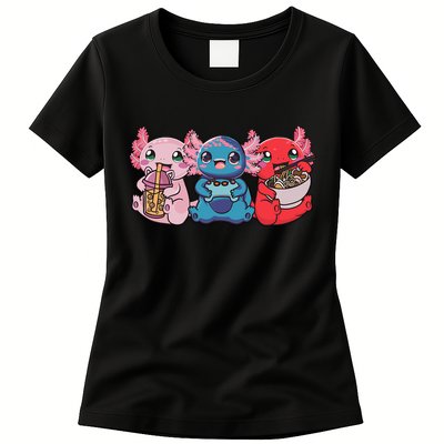 Axolotl Boba Tea Bubble Tea Gaming Gamer Ramen Axolotl  Womens T-Shirt